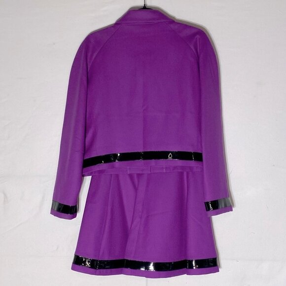 Vintage Courrèges Paris Purple Wool Skirt Blazer Set With Patent Leather Trim 44 - Picture 2 of 16